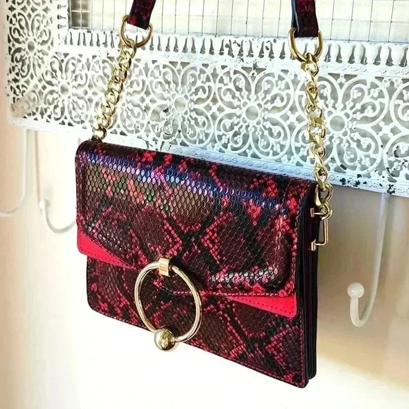 Topshop Vegan Faux Snakeskin Purse Red Black - Picture 2 of 16
